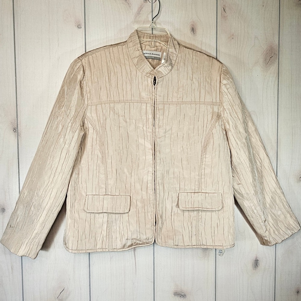 Alfred Dunner 14P-Petite Champagne Metallic Shimmer‎ Textured Wrinkle Zip Jacket